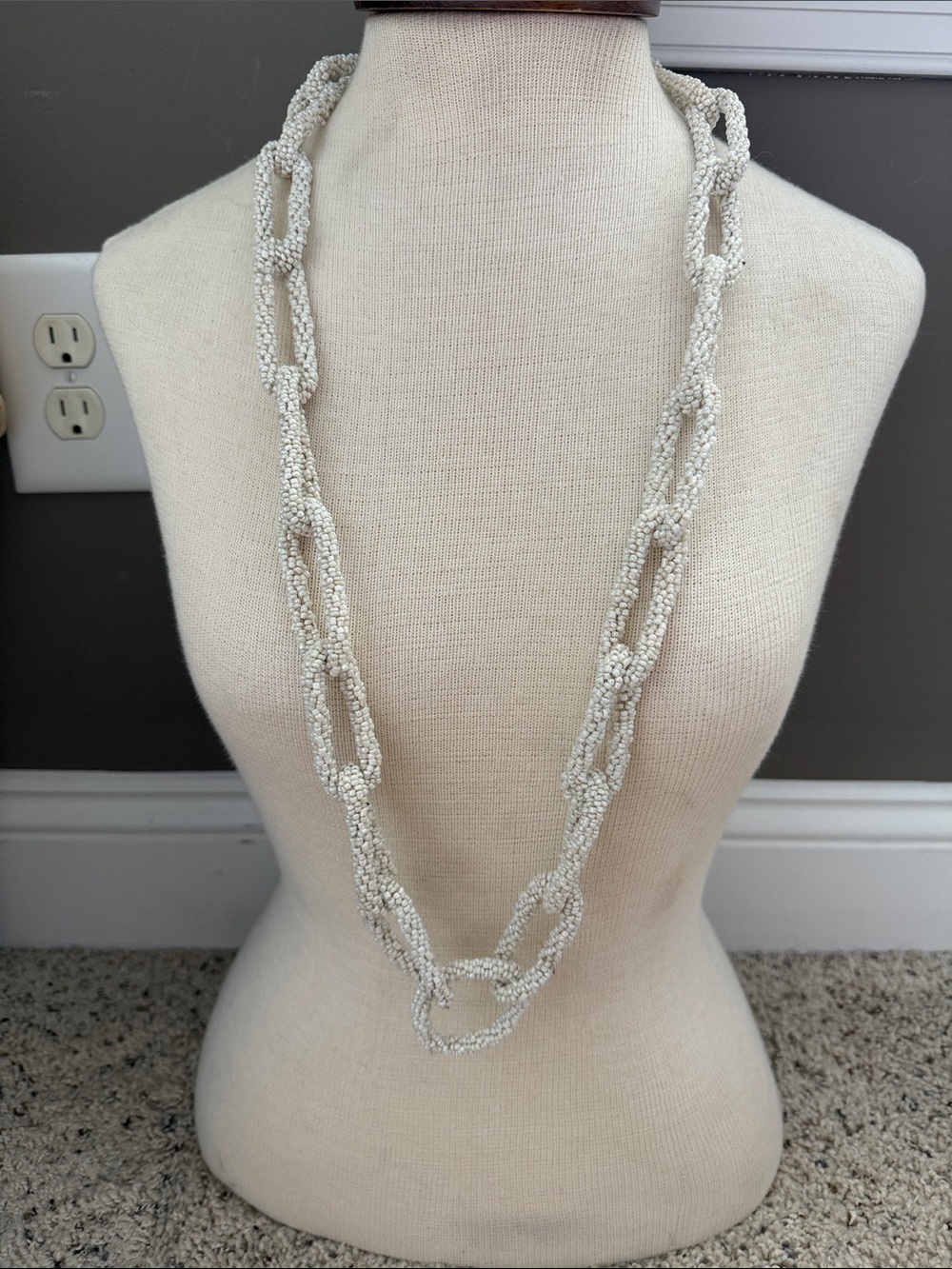 Ivory/Cream Color Seed Bead Chain Link Necklace